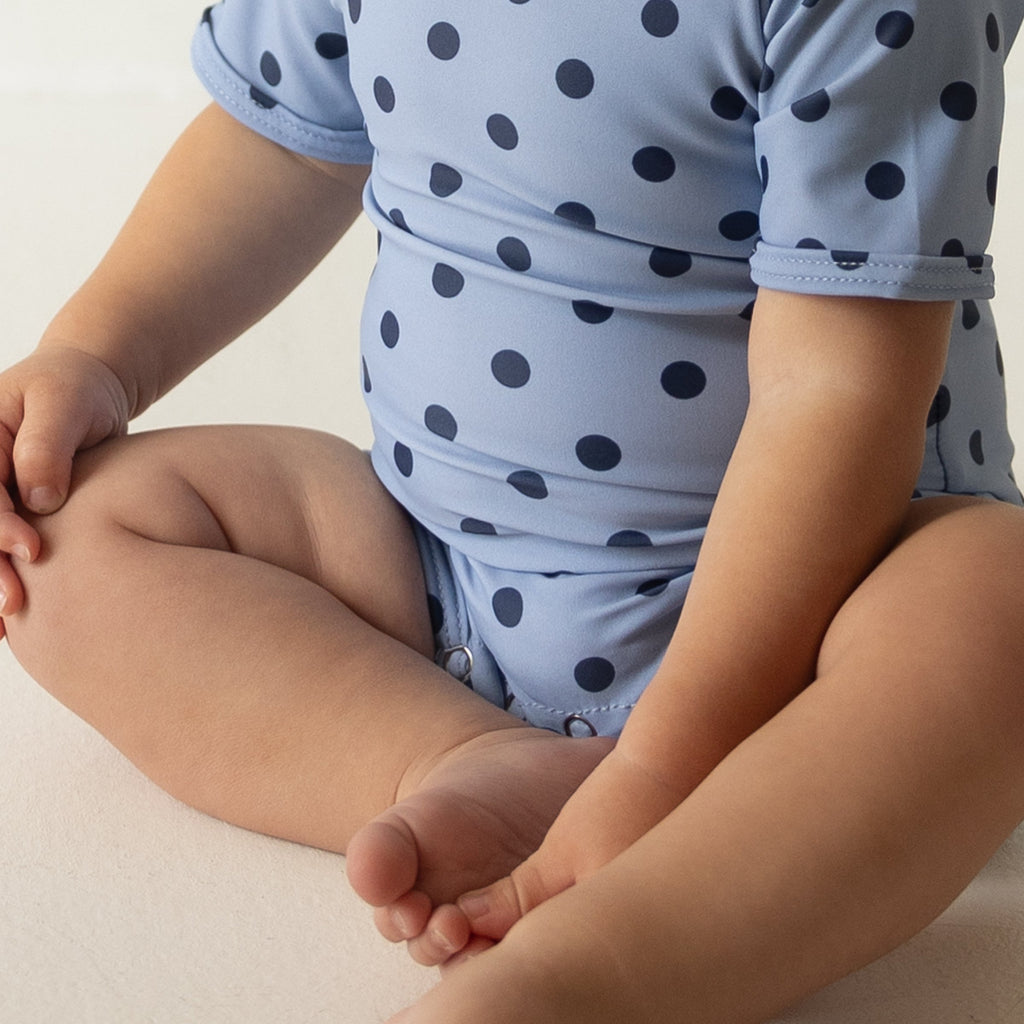 Baby Shortie Swimsuit in Sully Polka Dot Navy and Light Blue