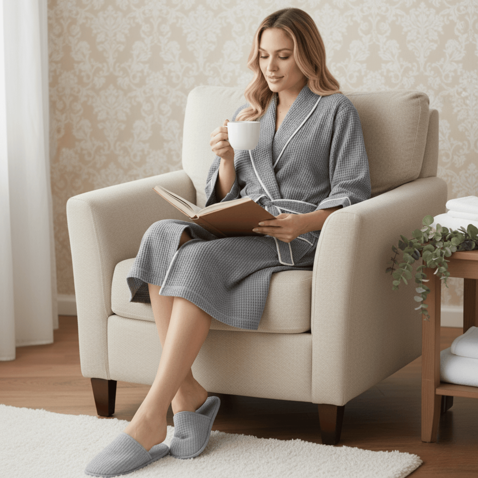 Women's Knee-Length Waffle Robe - Lightweight & Breezy Comfort