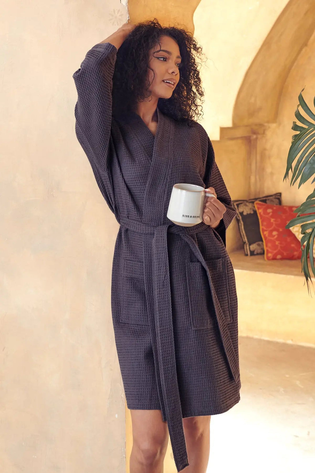 Women's Knee-Length Waffle Robe - Lightweight & Breezy Comfort
