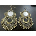Gold color earrings featuring a unique half-moon and sun celestial design