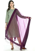 Purple organza dupatta featuring intricate stone work detail for traditional ethnic wear.