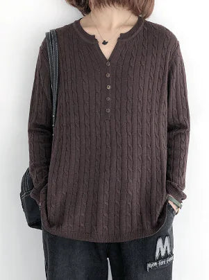 Women's Casual Button-Front Cable Knit Sweater Long Sleeve Top - Image 6