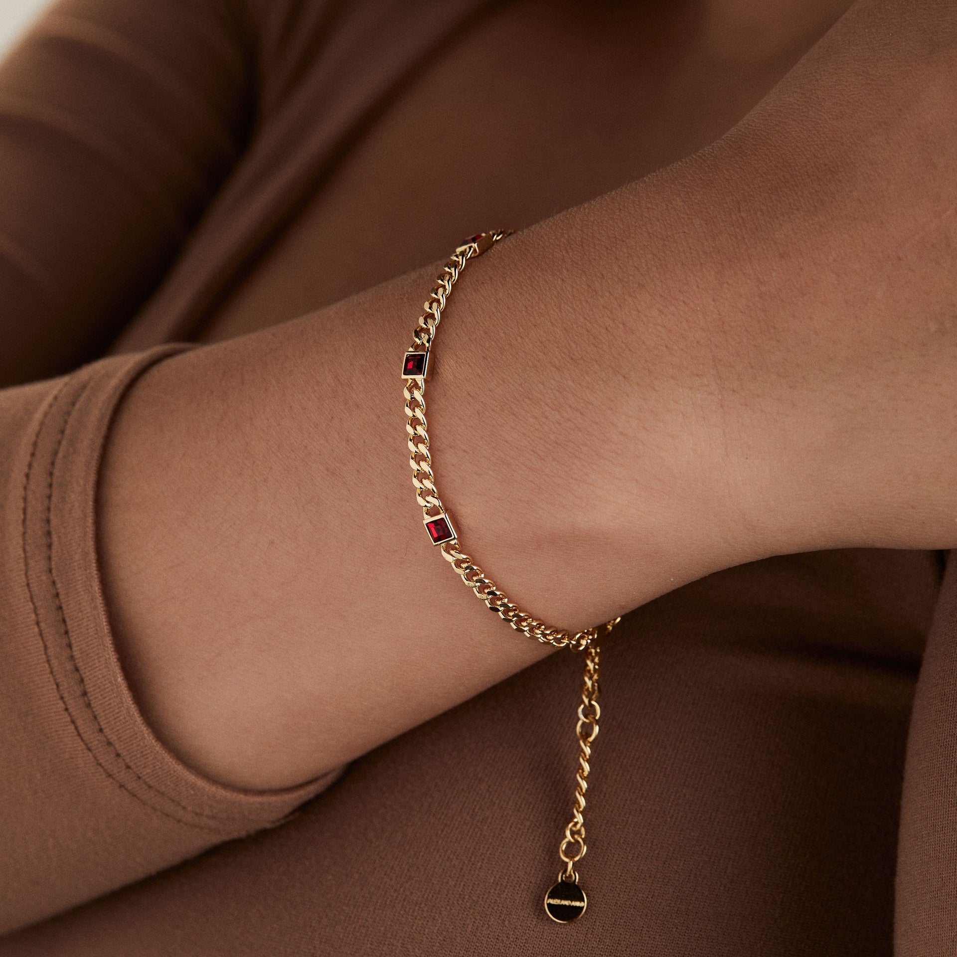 January Birthstone Scarlet Curb Chain Bracelet in Gold and Silver