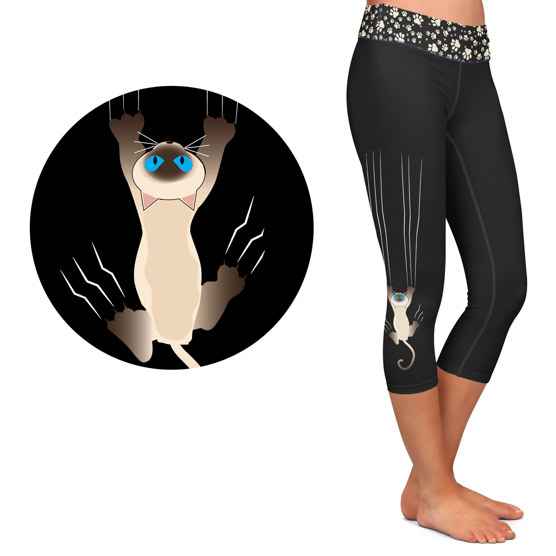 Siamese Surprise Scratch Kitty Leggings - Whimsical Cat Print