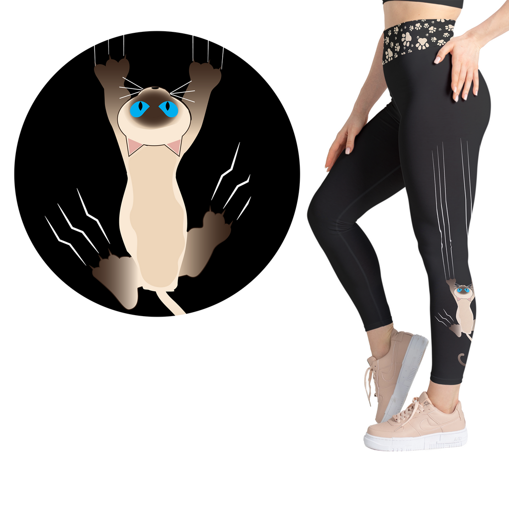 Siamese Surprise Scratch Kitty Leggings - Whimsical Cat Print