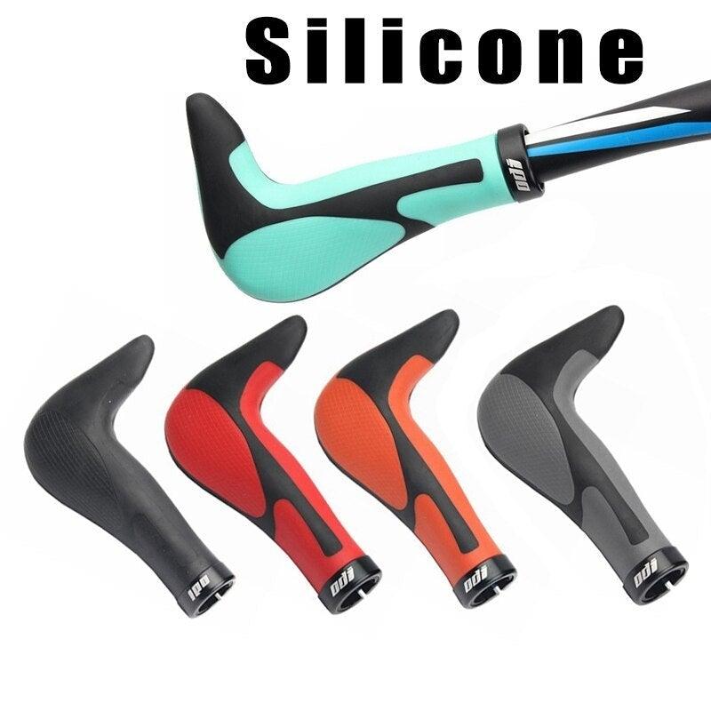 Ergonomic silicone mountain bike grips with aluminum lock rings