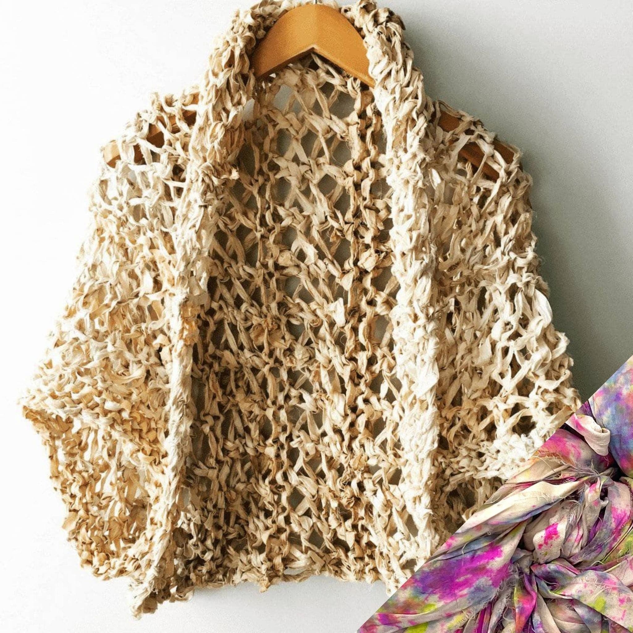 Silk Garter + Lace Cocoon Coat Knit Kit - Boho Neutral Wrap