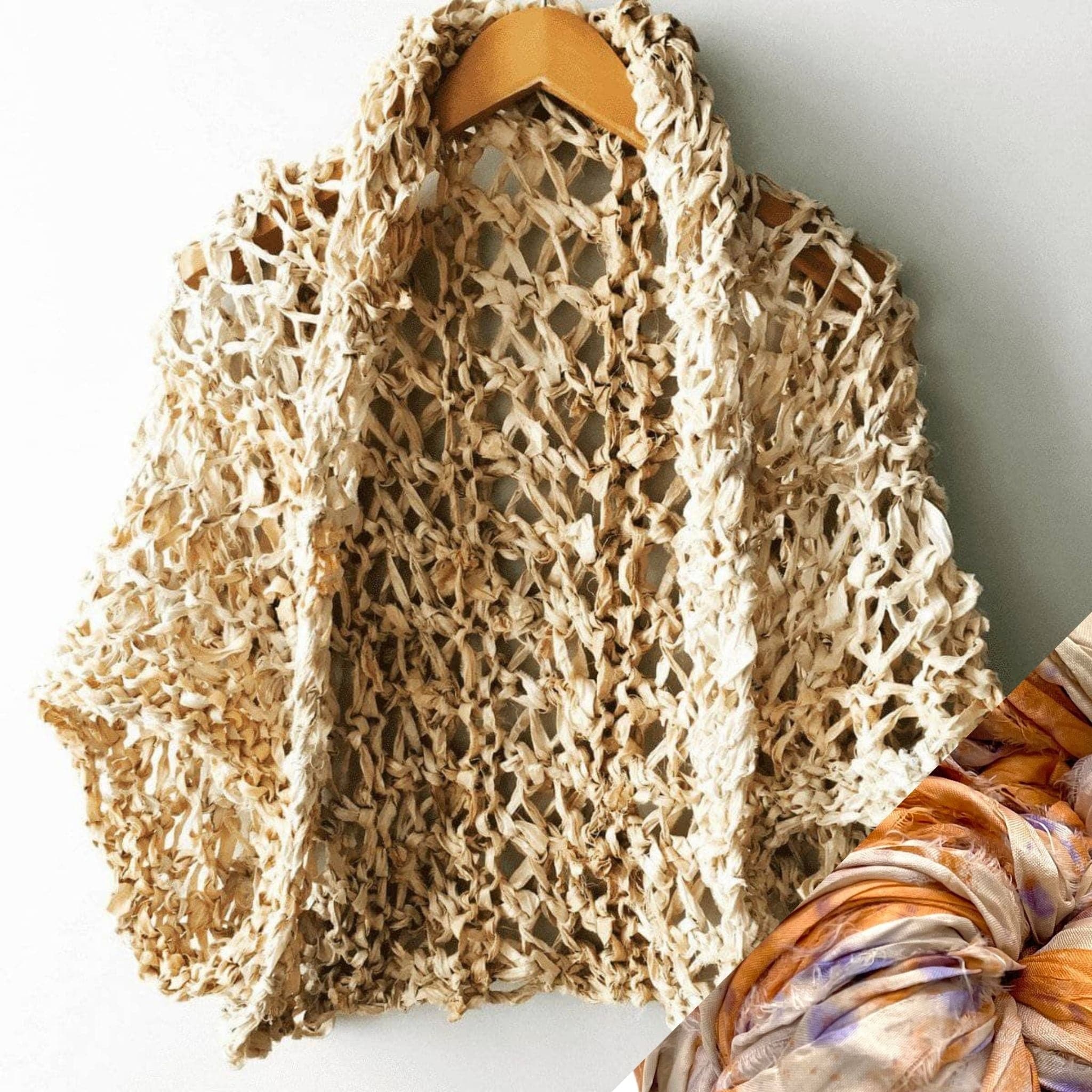 Silk Garter + Lace Cocoon Coat Knit Kit - Boho Neutral Wrap