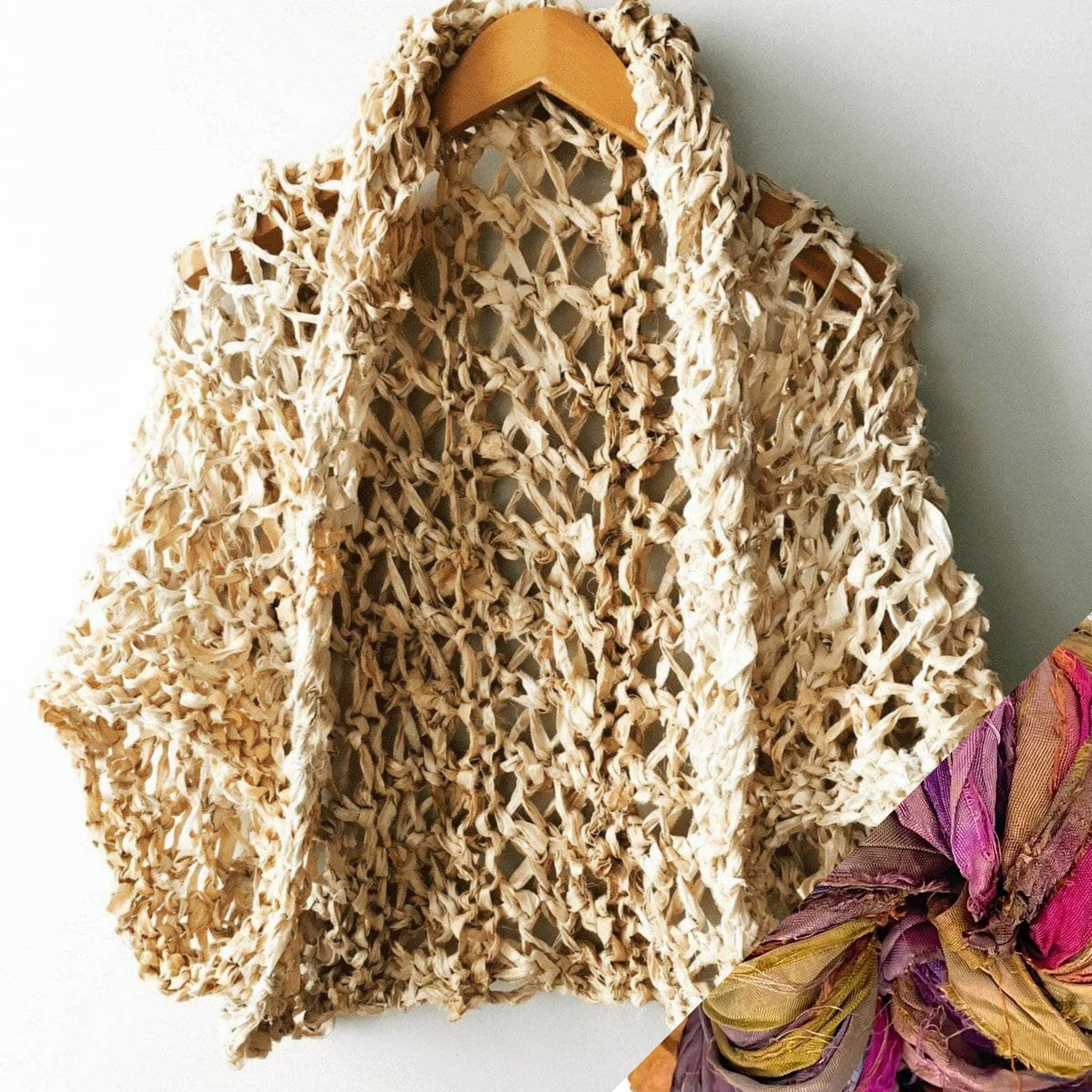 Silk Garter + Lace Cocoon Coat Knit Kit - Boho Neutral Wrap