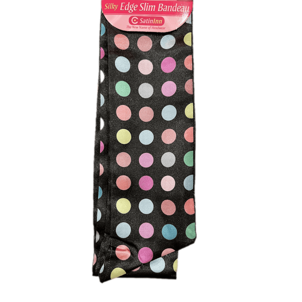 Silky Edge Slim Band Satin Polka Dot Hair Scarf for Styling