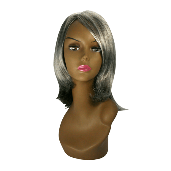 Woman wearing the Silver Years Collection Wisdom Wig with natural silver hair styling.