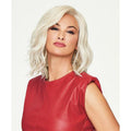 A stylish mid-length lob Simmer wig in a modern platinum shade.