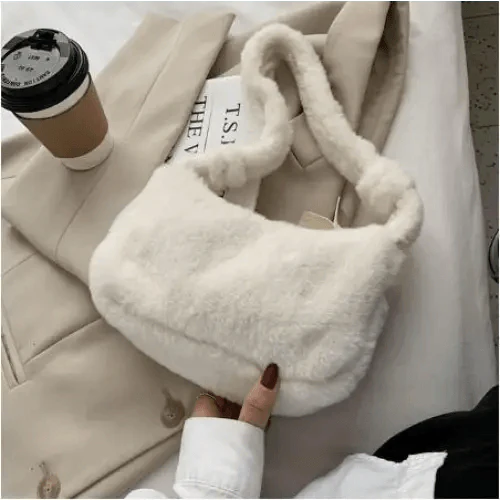 Fluffy Plush Shoulder Bag - Soft Winter Designer Clutch for Girls