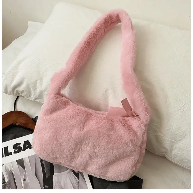 Fluffy Plush Shoulder Bag - Soft Winter Designer Clutch for Girls