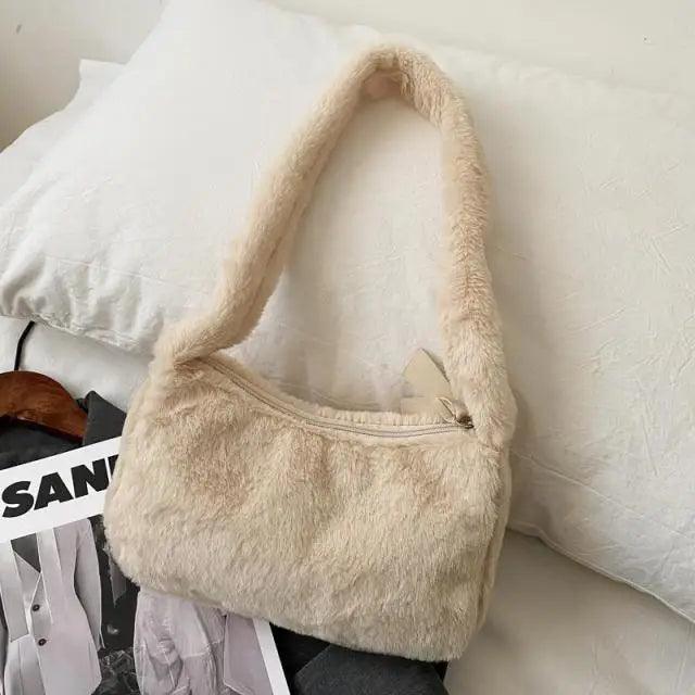 Fluffy Plush Shoulder Bag - Soft Winter Designer Clutch for Girls