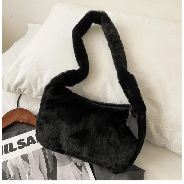 Fluffy Plush Shoulder Bag - Soft Winter Designer Clutch for Girls