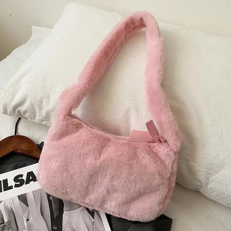 Fluffy Plush Shoulder Bag - Soft Winter Designer Clutch for Girls