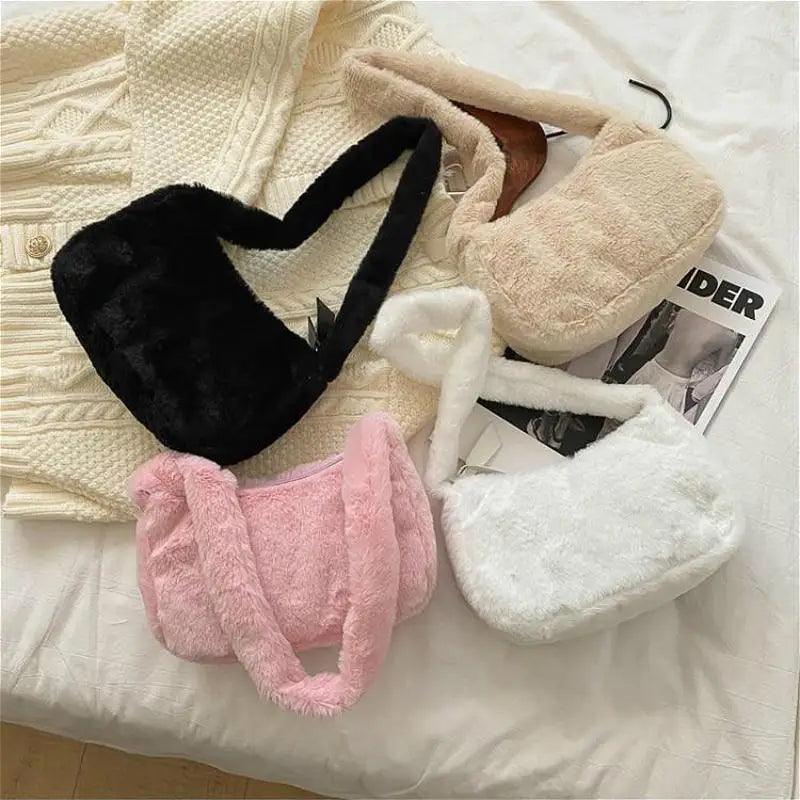 Fluffy Plush Shoulder Bag - Soft Winter Designer Clutch for Girls
