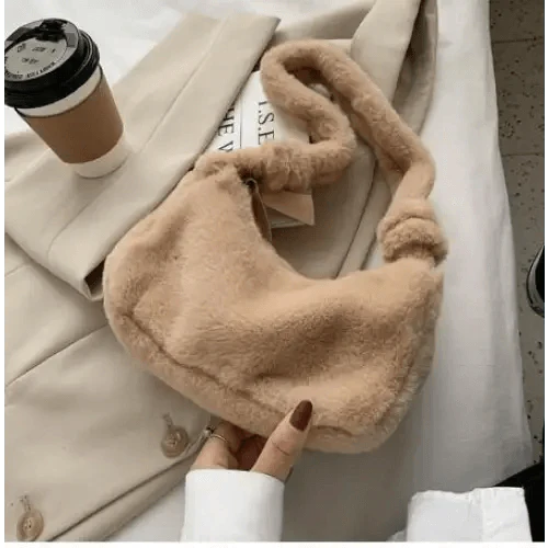 Fluffy Plush Shoulder Bag - Soft Winter Designer Clutch for Girls