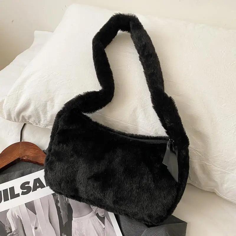 Fluffy Plush Shoulder Bag - Soft Winter Designer Clutch for Girls