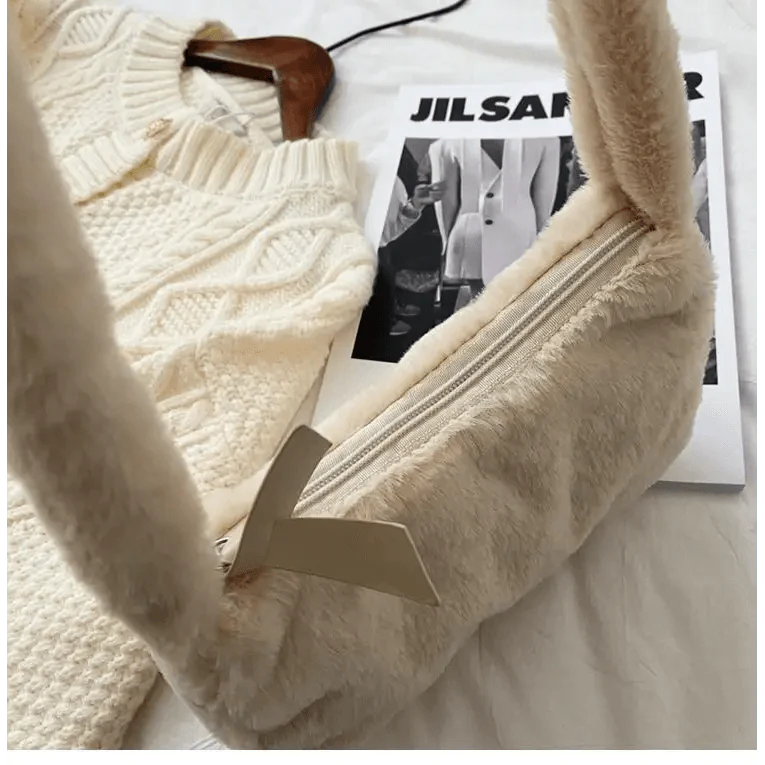 Fluffy Plush Shoulder Bag - Soft Winter Designer Clutch for Girls