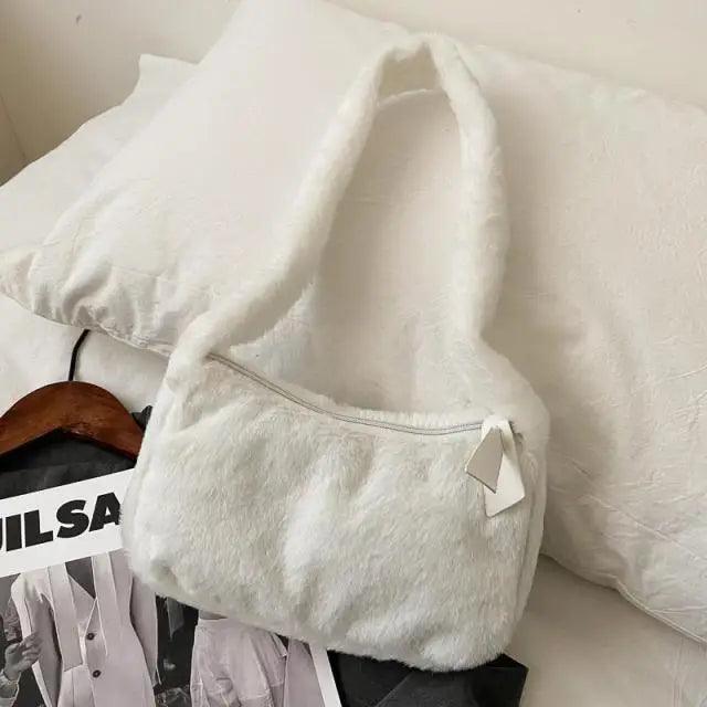Fluffy Plush Shoulder Bag - Soft Winter Designer Clutch for Girls