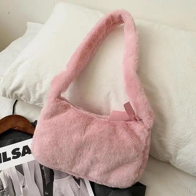 Fluffy Plush Shoulder Bag - Soft Winter Designer Clutch for Girls