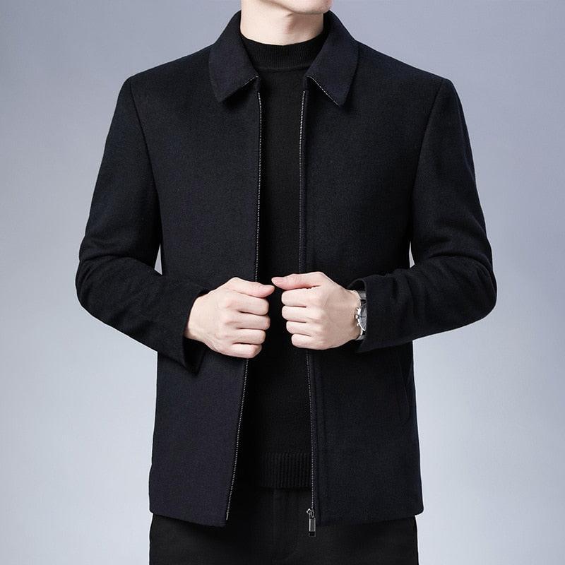 A classic, simple black casual jacket for men, suitable for autumn and winter layering.