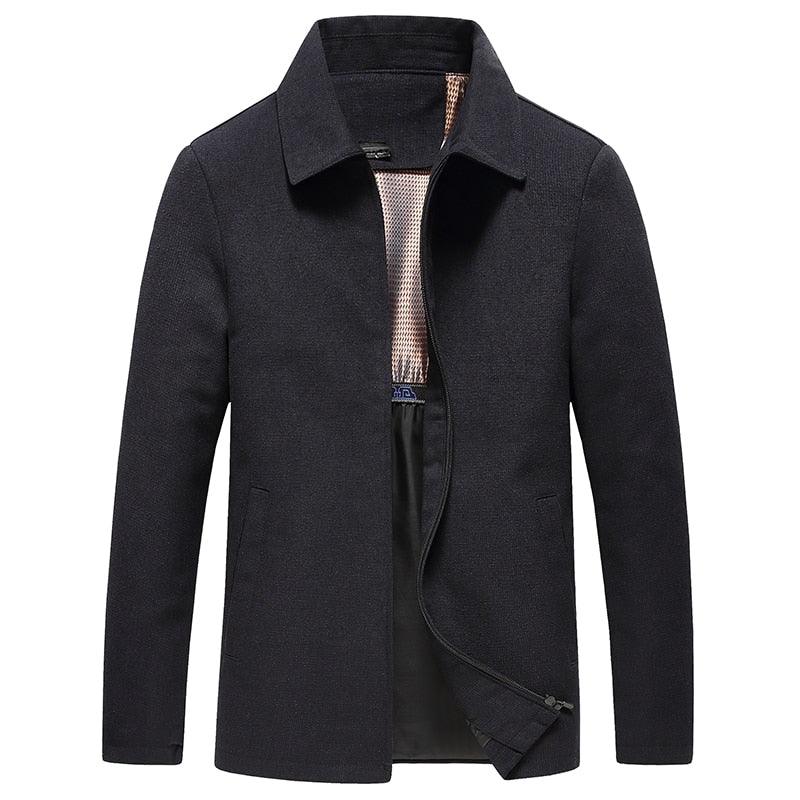 Men's Simple Black Casual Winter Jacket - Lightweight Warm Coat