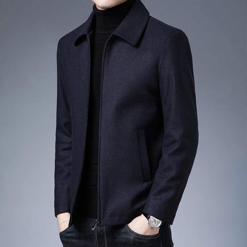 Men's Simple Black Casual Winter Jacket - Lightweight Warm Coat