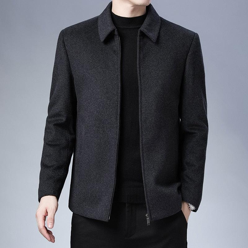Men's Simple Black Casual Winter Jacket - Lightweight Warm Coat