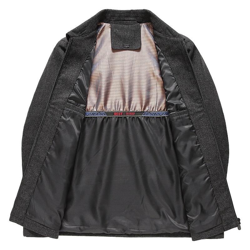 Men's Simple Black Casual Winter Jacket - Lightweight Warm Coat
