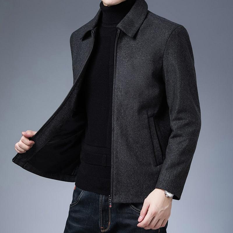 Men's Simple Black Casual Winter Jacket - Lightweight Warm Coat
