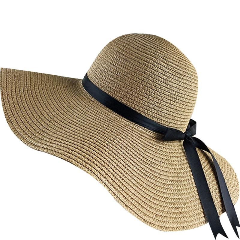 Foldable Wide Brim Straw Sun Hat for Girls Retro Beach UV Protection