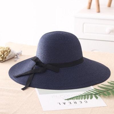Foldable Wide Brim Straw Sun Hat for Girls Retro Beach UV Protection