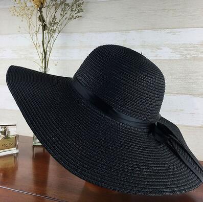 Foldable Wide Brim Straw Sun Hat for Girls Retro Beach UV Protection