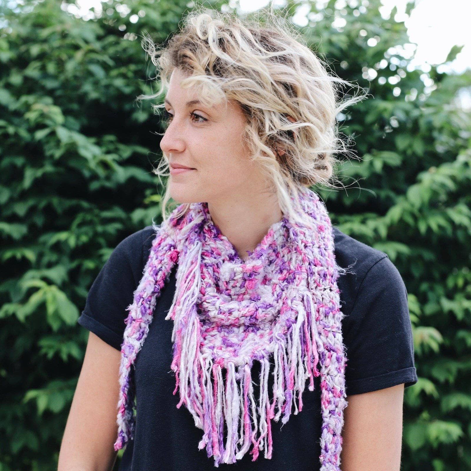 Simple + Quick Banana Scarf Crochet Kit - Pink, Purple & White