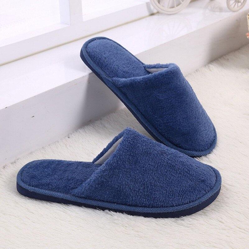 Unisex plush memory foam house slippers with thick non-slip rubber soles in a solid neutral tone