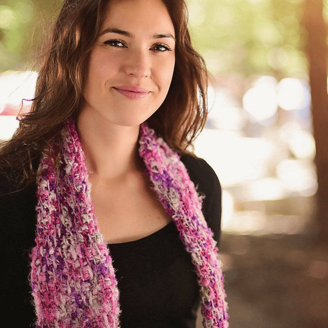 Textured banana fiber yarn scarf made with Tunisian simple crochet stitches