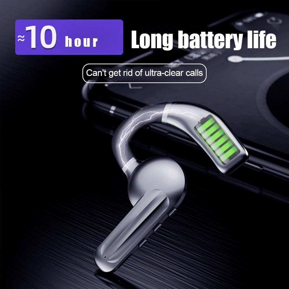 Waterproof bone conduction sports earphone in black and silver with ear hook design.