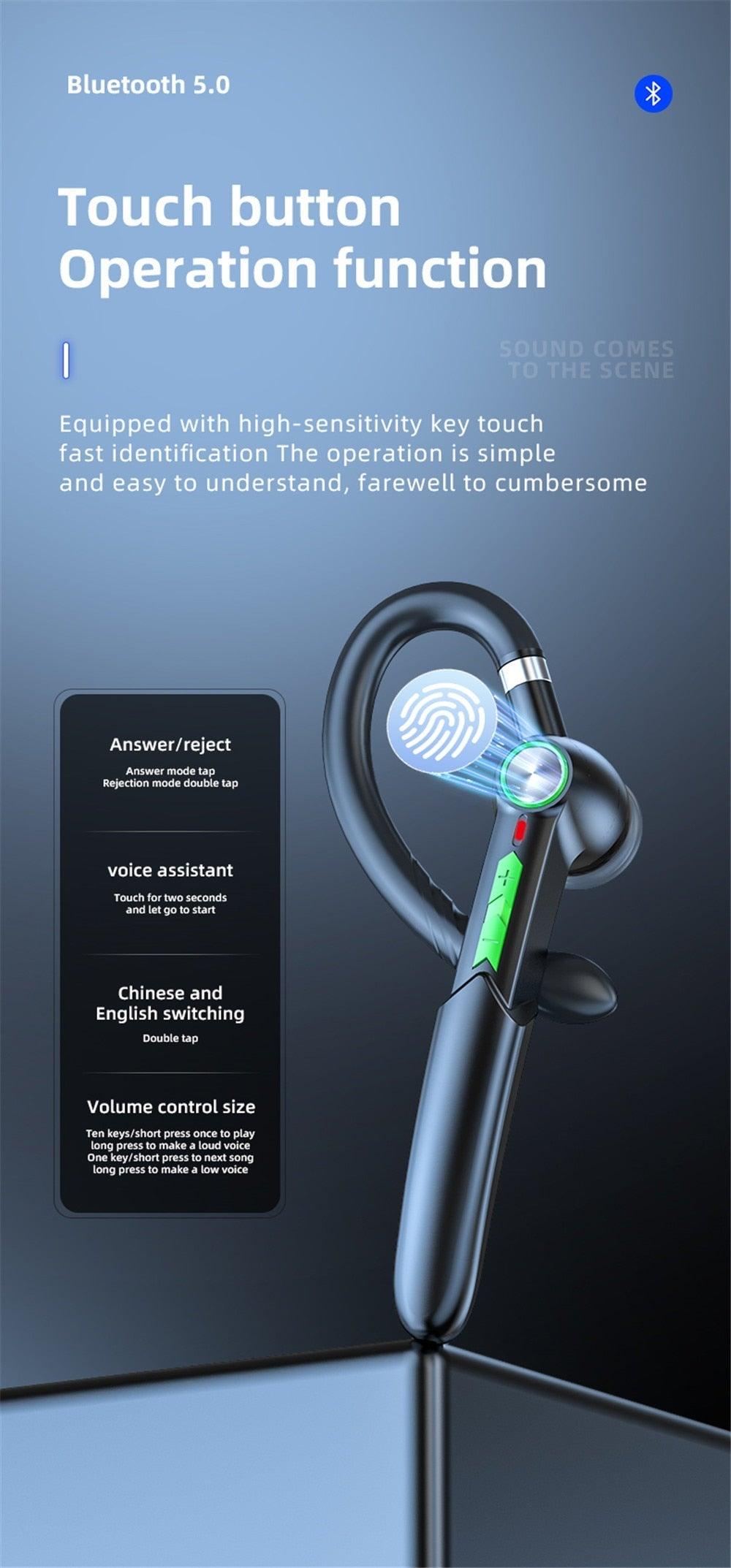 Bluetooth 5.0 Wireless Single Ear Headset with HD Sound & Touch