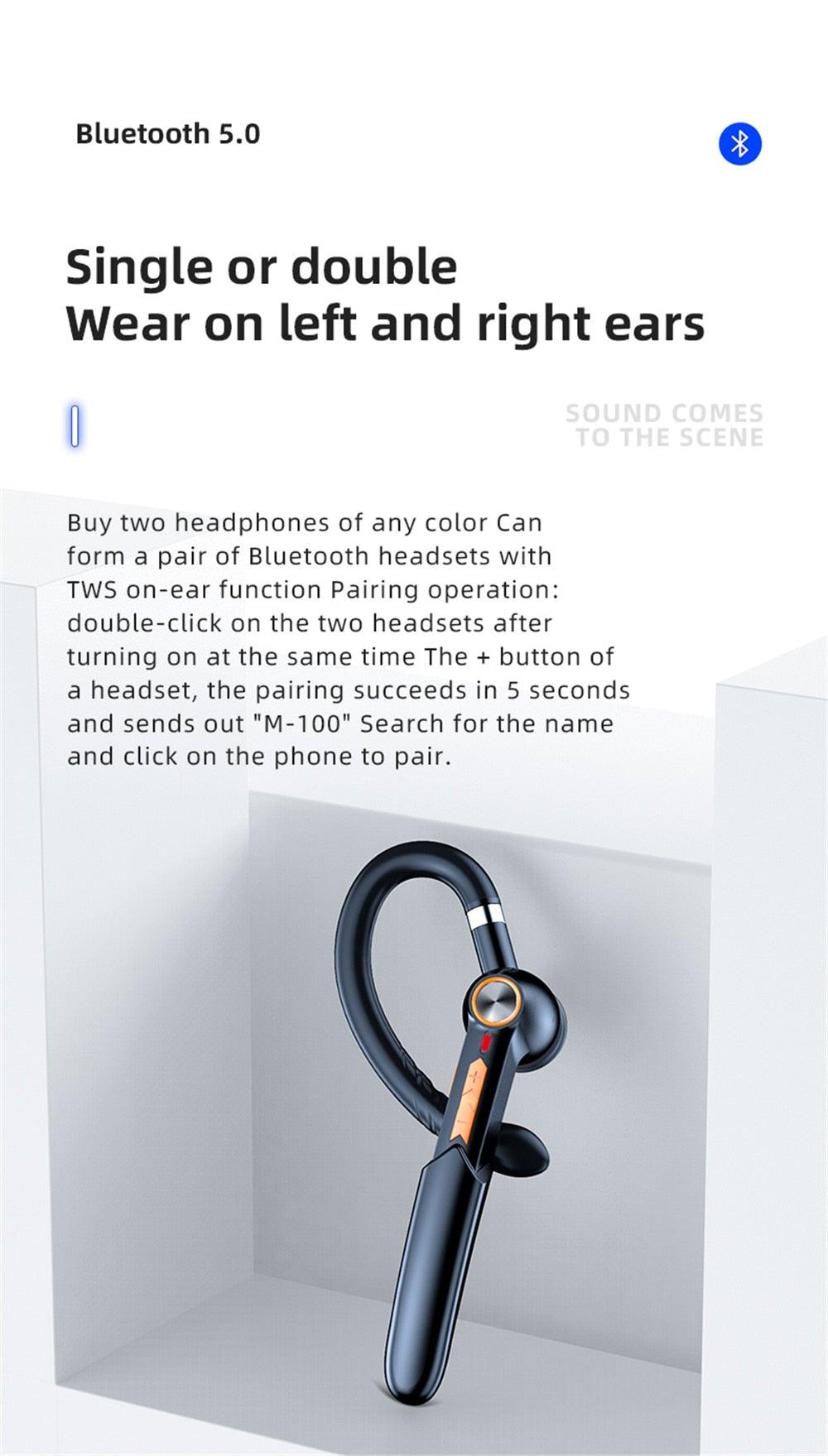 Bluetooth 5.0 Wireless Single Ear Headset with HD Sound & Touch