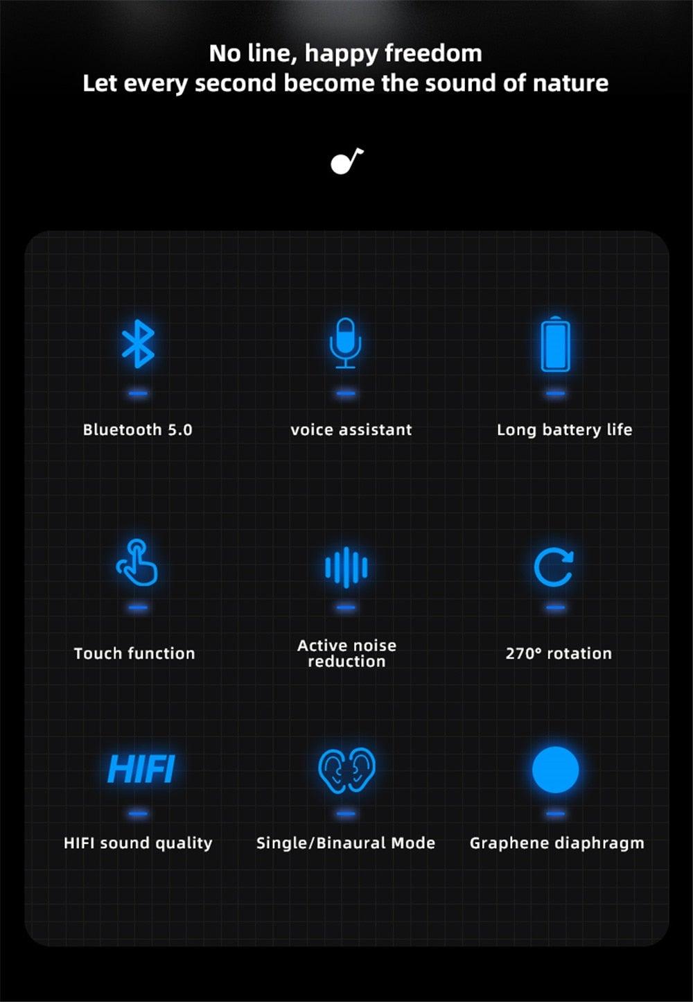 Bluetooth 5.0 Wireless Single Ear Headset with HD Sound & Touch
