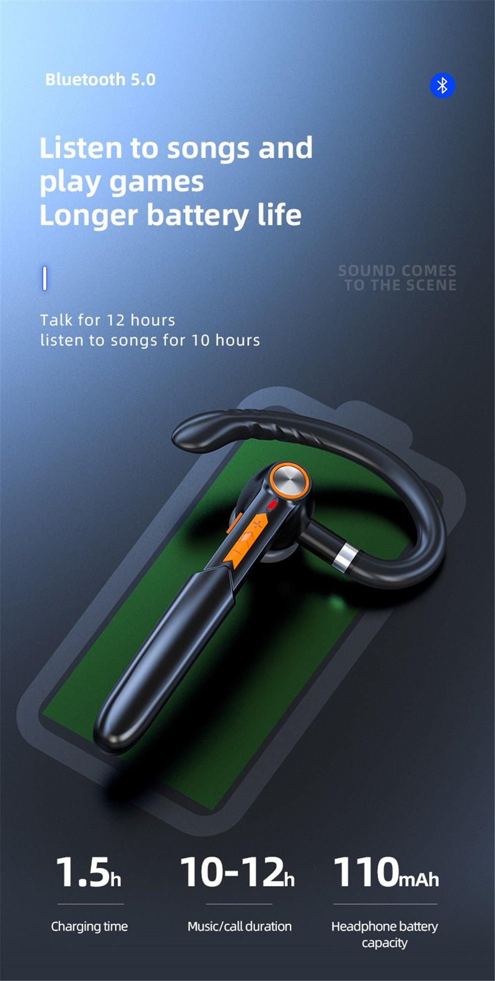 Bluetooth 5.0 Wireless Single Ear Headset with HD Sound & Touch