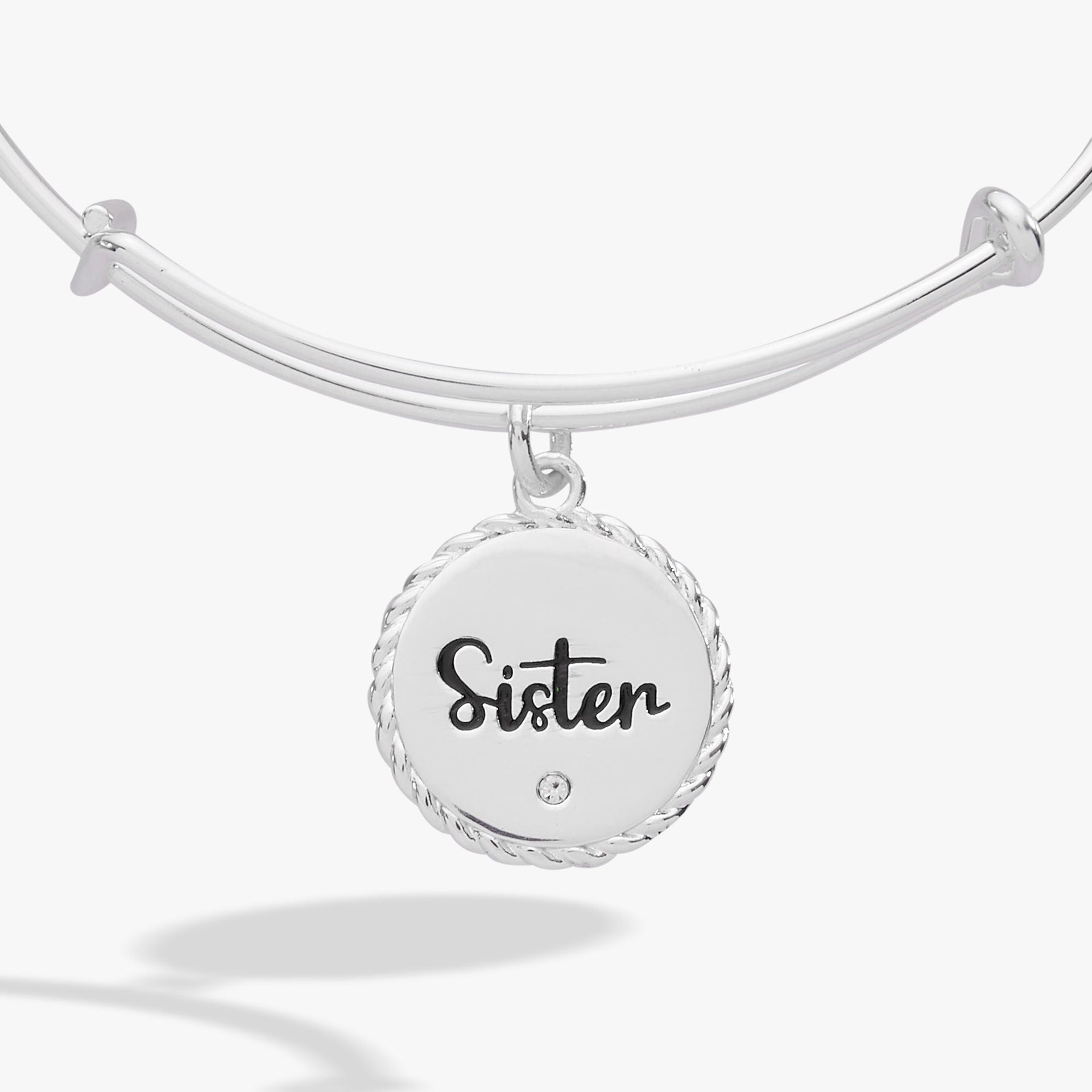 Gold Sister Charm Bangle with Woven Texture and Heart Detail
