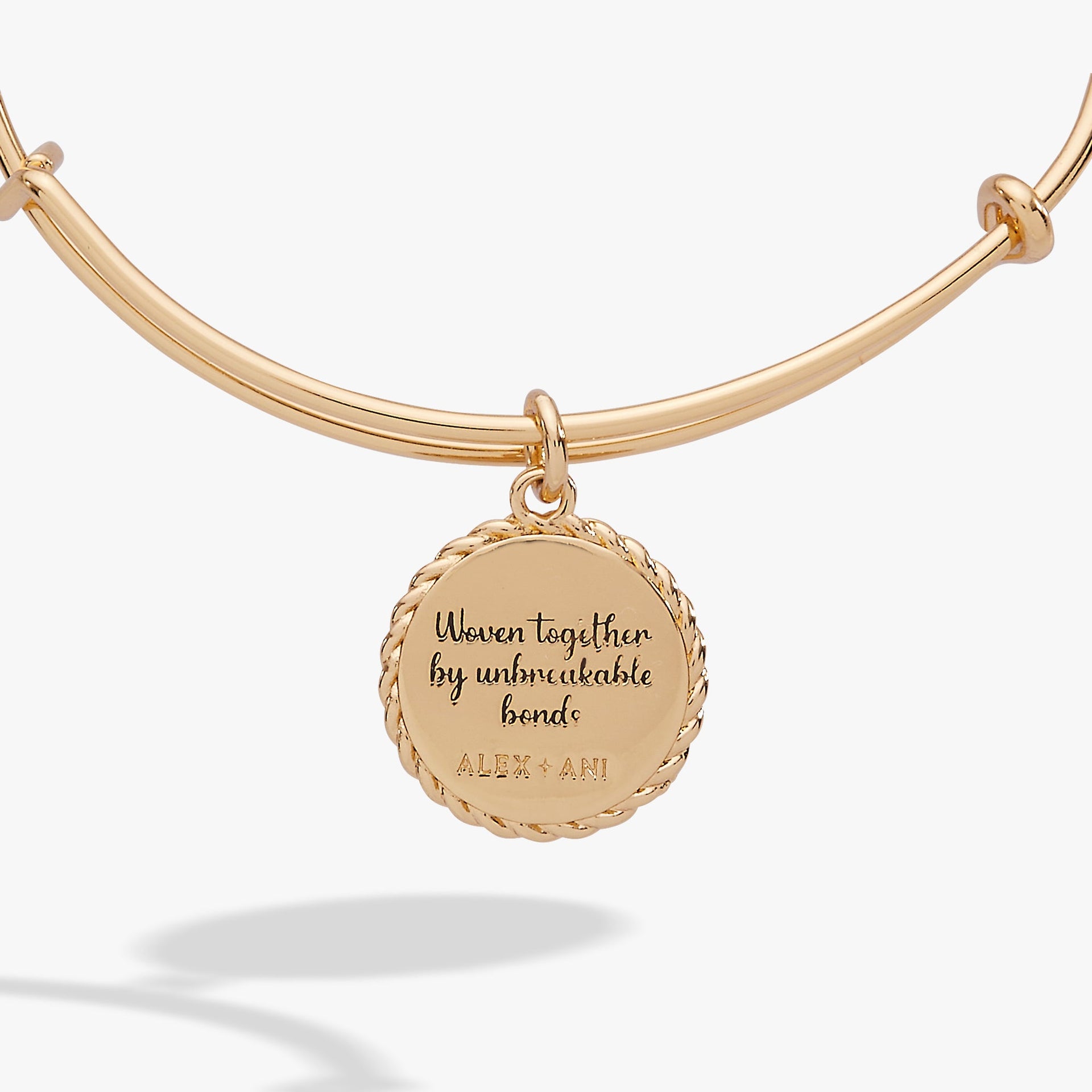 Gold Sister Charm Bangle with Woven Texture and Heart Detail