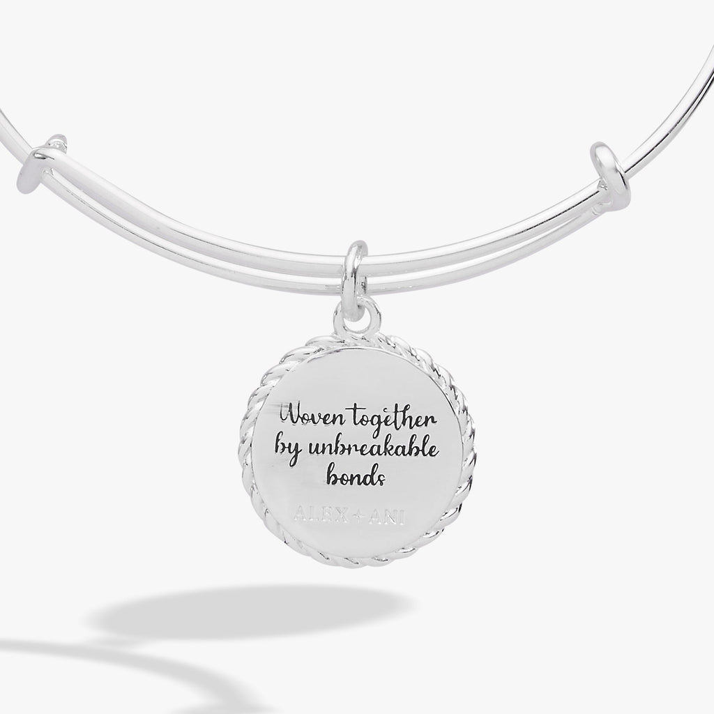 Gold Sister Charm Bangle with Woven Texture and Heart Detail