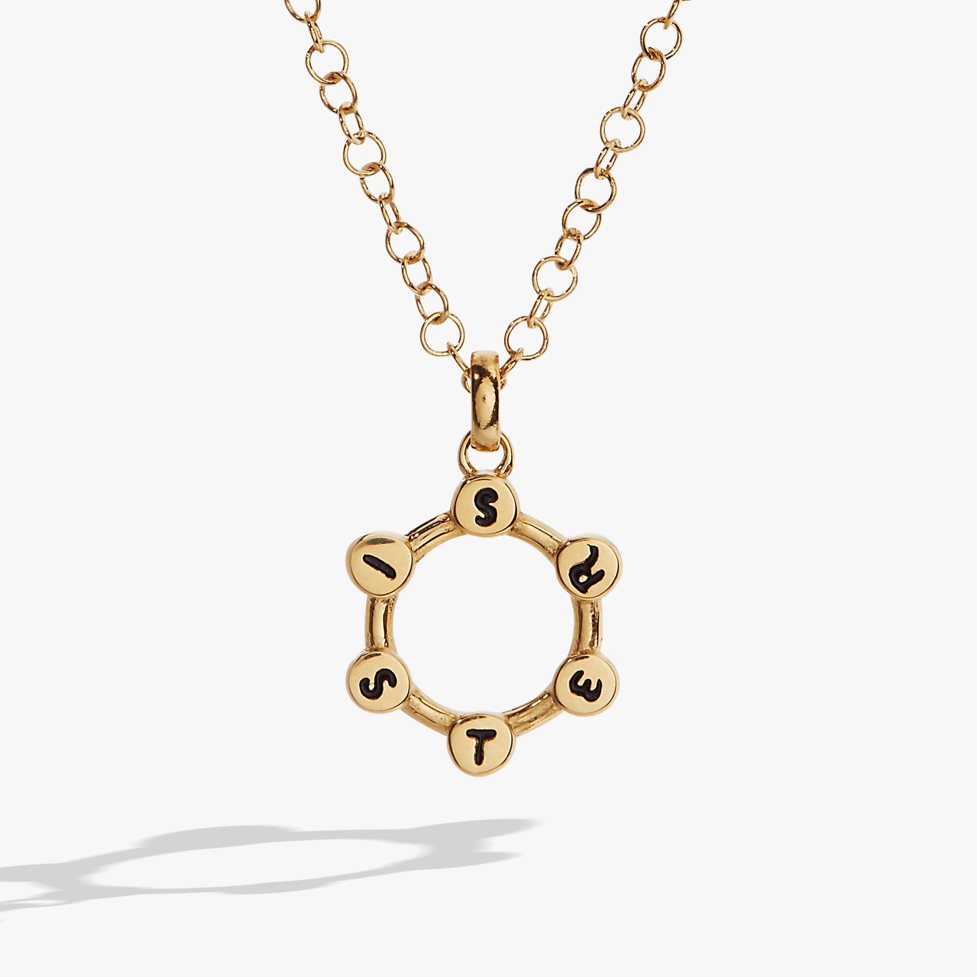 Sister Hidden Message Acrostic Crystal Necklace in Gold