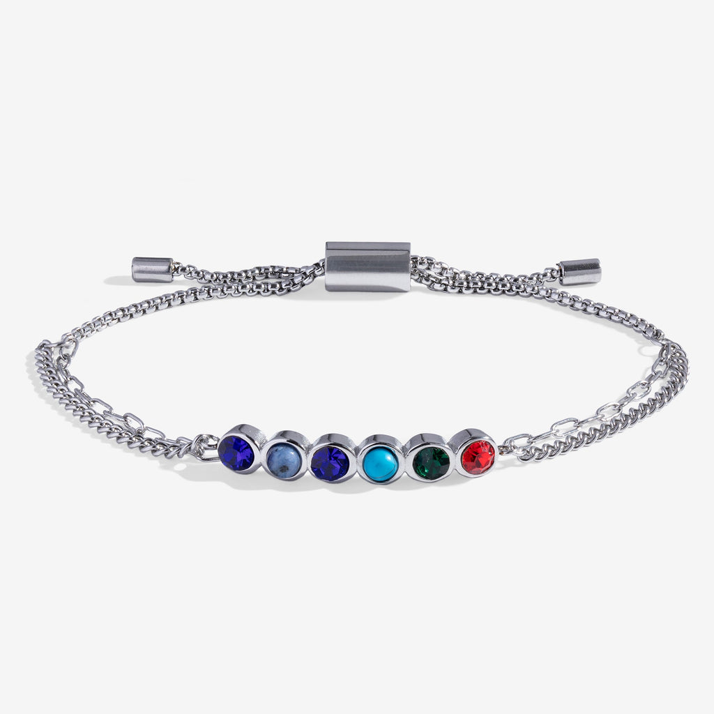 Sister Hidden Message Acrostic Bolo Bracelet with Gemstones
