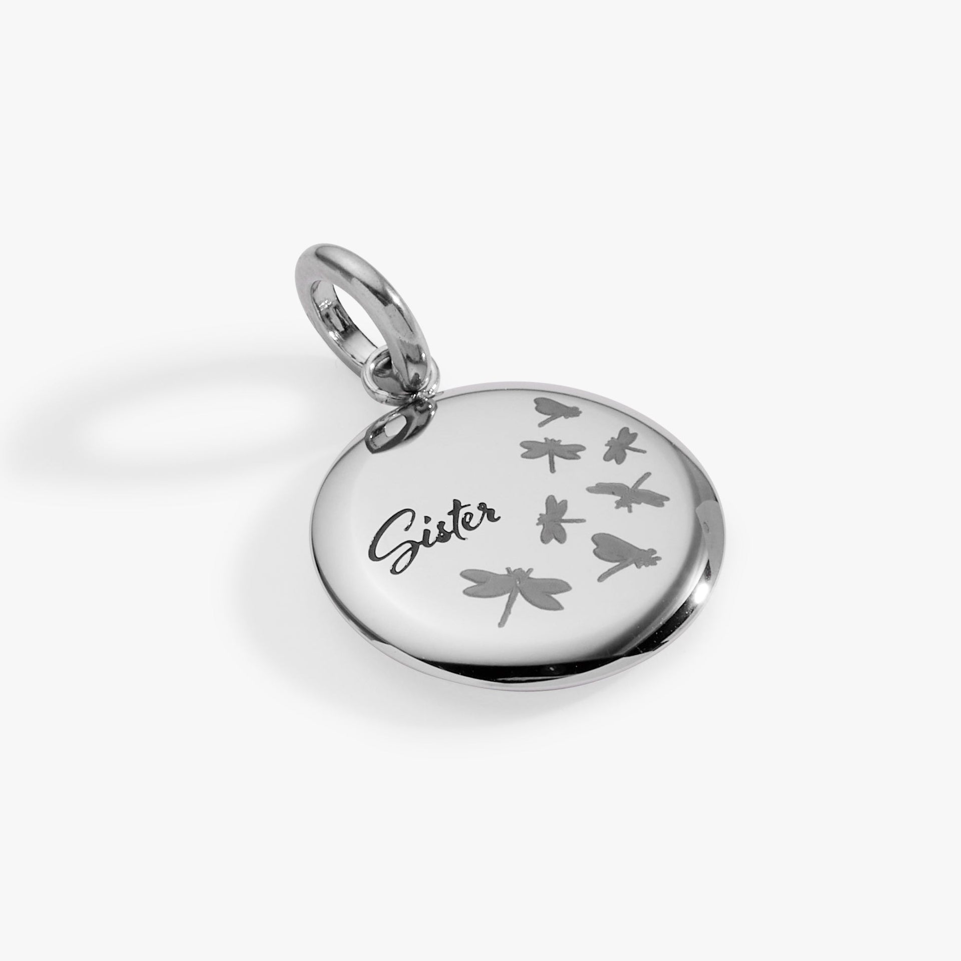 Sister Dragonfly Disc Charm Necklace with Inspiring Message
